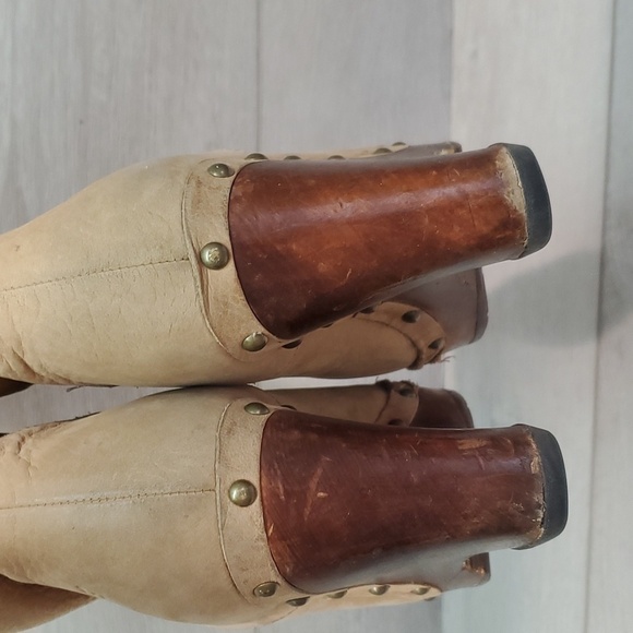 Ugg Australia Women Sheepskin Ankle Wood Wedge Boots shoes sz 7 - Picture 7 of 13